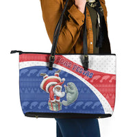 Cape Verde Christmas Leather Tote Bag Black Santa Clause With The Manatee - Wonder Print Shop