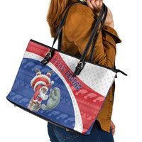 Cape Verde Christmas Leather Tote Bag Black Santa Clause With The Manatee - Wonder Print Shop