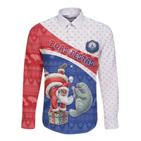 Personalized Cape Verde Christmas Long Sleeve Button Shirt Black Santa Clause With The Manatee - Wonder Print Shop
