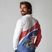 Personalized Cape Verde Christmas Long Sleeve Polo Shirt Black Santa Clause With The Manatee - Wonder Print Shop