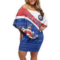 Personalized Cape Verde Christmas Off Shoulder Short Dress Black Santa Clause With The Manatee - Wonder Print Shop