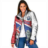 Personalized Cape Verde Christmas Padded Jacket Black Santa Clause With The Manatee - Wonder Print Shop