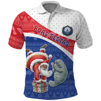 Personalized Cape Verde Christmas Polo Shirt Black Santa Clause With The Manatee - Wonder Print Shop