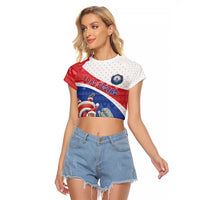 Personalized Cape Verde Christmas Raglan Cropped T Shirt Black Santa Clause With The Manatee - Wonder Print Shop