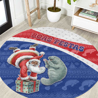 Cape Verde Christmas Round Carpet Black Santa Clause With The Manatee - Wonder Print Shop