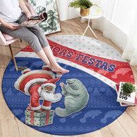 Cape Verde Christmas Round Carpet Black Santa Clause With The Manatee - Wonder Print Shop