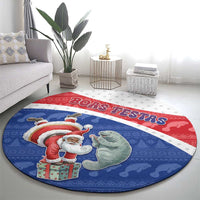 Cape Verde Christmas Round Carpet Black Santa Clause With The Manatee - Wonder Print Shop