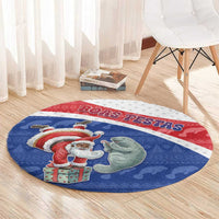 Cape Verde Christmas Round Carpet Black Santa Clause With The Manatee - Wonder Print Shop
