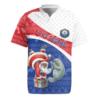 Personalized Cape Verde Christmas Rugby Jersey Black Santa Clause With The Manatee - Wonder Print Shop