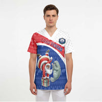 Personalized Cape Verde Christmas Scrub Top Black Santa Clause With The Manatee - Wonder Print Shop