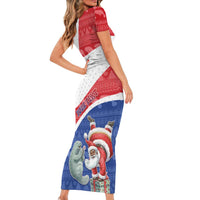 Personalized Cape Verde Christmas Short Sleeve Bodycon Dress Black Santa Clause With The Manatee - Wonder Print Shop