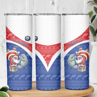 Personalized Cape Verde Christmas Skinny Tumbler Black Santa Clause With The Manatee - Wonder Print Shop