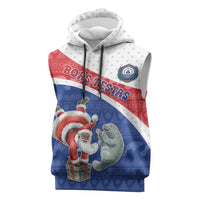 Personalized Cape Verde Christmas Sleeveless Hoodie Black Santa Clause With The Manatee - Wonder Print Shop