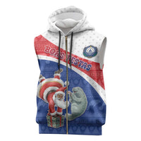 Personalized Cape Verde Christmas Sleeveless Zip Hoodie Black Santa Clause With The Manatee - Wonder Print Shop