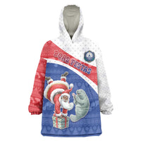 Personalized Cape Verde Christmas Wearable Blanket Hoodie Black Santa Clause With The Manatee - Wonder Print Shop