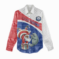Personalized Cape Verde Christmas Women Casual Shirt Black Santa Clause With The Manatee - Wonder Print Shop