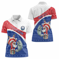 Personalized Cape Verde Christmas Women Polo Shirt Black Santa Clause With The Manatee - Wonder Print Shop