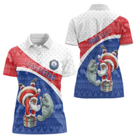 Personalized Cape Verde Christmas Women Polo Shirt Black Santa Clause With The Manatee - Wonder Print Shop