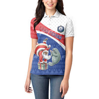 Personalized Cape Verde Christmas Women Polo Shirt Black Santa Clause With The Manatee - Wonder Print Shop