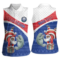 Personalized Cape Verde Christmas Women Sleeveless Polo Shirt Black Santa Clause With The Manatee - Wonder Print Shop