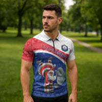 Personalized Cape Verde Christmas Zipper Polo Shirt Black Santa Clause With The Manatee - Wonder Print Shop