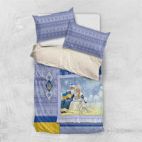 Ukraine Ded Moroz And Snegurochka Christmas Bedding Set With Wool Effect Patterns - Wonder Print Shop