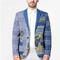 Ukraine Ded Moroz And Snegurochka Christmas Blazer With Wool Effect Patterns - Wonder Print Shop