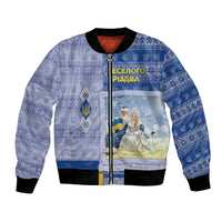 Ukraine Ded Moroz And Snegurochka Christmas Bomber Jacket With Wool Effect Patterns - Wonder Print Shop
