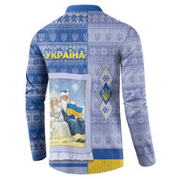 Ukraine Ded Moroz And Snegurochka Christmas Button Sweatshirt With Wool Effect Patterns - Wonder Print Shop