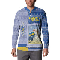 Ukraine Ded Moroz And Snegurochka Christmas Button Sweatshirt With Wool Effect Patterns - Wonder Print Shop
