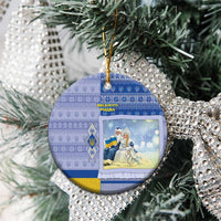 Ukraine Ded Moroz And Snegurochka Christmas Ceramic Ornament With Wool Effect Patterns - Wonder Print Shop