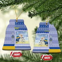 Ukraine Ded Moroz And Snegurochka Christmas Ceramic Ornament With Wool Effect Patterns - Wonder Print Shop