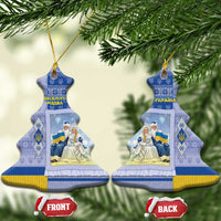 Ukraine Ded Moroz And Snegurochka Christmas Ceramic Ornament With Wool Effect Patterns - Wonder Print Shop