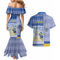 Ukraine Ded Moroz And Snegurochka Christmas Couples Matching Mermaid Dress and Hawaiian Shirt With Wool Effect Patterns - Wonder Print Shop