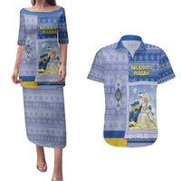 Ukraine Ded Moroz And Snegurochka Christmas Couples Matching Puletasi and Hawaiian Shirt With Wool Effect Patterns - Wonder Print Shop