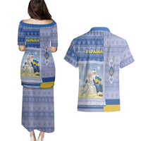 Ukraine Ded Moroz And Snegurochka Christmas Couples Matching Puletasi and Hawaiian Shirt With Wool Effect Patterns - Wonder Print Shop