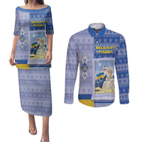 Ukraine Ded Moroz And Snegurochka Christmas Couples Matching Puletasi and Long Sleeve Button Shirt With Wool Effect Patterns - Wonder Print Shop
