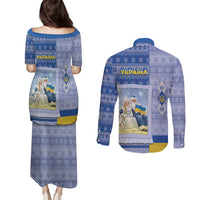 Ukraine Ded Moroz And Snegurochka Christmas Couples Matching Puletasi and Long Sleeve Button Shirt With Wool Effect Patterns - Wonder Print Shop