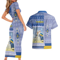 Ukraine Ded Moroz And Snegurochka Christmas Couples Matching Short Sleeve Bodycon Dress and Hawaiian Shirt With Wool Effect Patterns - Wonder Print Shop