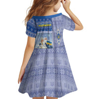 Ukraine Ded Moroz And Snegurochka Christmas Family Matching Long Sleeve Bodycon Dress and Hawaiian Shirt With Wool Effect Patterns - Wonder Print Shop