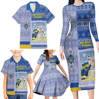 Ukraine Ded Moroz And Snegurochka Christmas Family Matching Long Sleeve Bodycon Dress and Hawaiian Shirt With Wool Effect Patterns - Wonder Print Shop