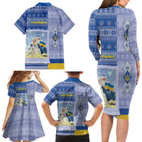 Ukraine Ded Moroz And Snegurochka Christmas Family Matching Long Sleeve Bodycon Dress and Hawaiian Shirt With Wool Effect Patterns - Wonder Print Shop