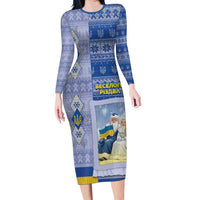Ukraine Ded Moroz And Snegurochka Christmas Family Matching Long Sleeve Bodycon Dress and Hawaiian Shirt With Wool Effect Patterns - Wonder Print Shop