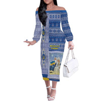 Ukraine Ded Moroz And Snegurochka Christmas Family Matching Off The Shoulder Long Sleeve Dress and Hawaiian Shirt With Wool Effect Patterns - Wonder Print Shop