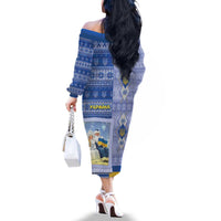 Ukraine Ded Moroz And Snegurochka Christmas Family Matching Off The Shoulder Long Sleeve Dress and Hawaiian Shirt With Wool Effect Patterns - Wonder Print Shop