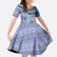 Ukraine Ded Moroz And Snegurochka Christmas Family Matching Off Shoulder Maxi Dress and Hawaiian Shirt With Wool Effect Patterns - Wonder Print Shop