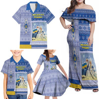 Ukraine Ded Moroz And Snegurochka Christmas Family Matching Off Shoulder Maxi Dress and Hawaiian Shirt With Wool Effect Patterns - Wonder Print Shop