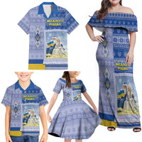 Ukraine Ded Moroz And Snegurochka Christmas Family Matching Off Shoulder Maxi Dress and Hawaiian Shirt With Wool Effect Patterns - Wonder Print Shop