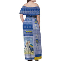 Ukraine Ded Moroz And Snegurochka Christmas Family Matching Off Shoulder Maxi Dress and Hawaiian Shirt With Wool Effect Patterns - Wonder Print Shop