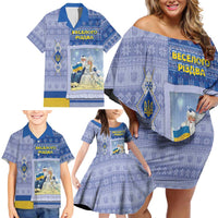 Ukraine Ded Moroz And Snegurochka Christmas Family Matching Off Shoulder Short Dress and Hawaiian Shirt With Wool Effect Patterns - Wonder Print Shop